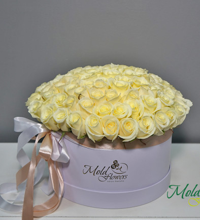 Коробка из 101 белой розы (под заказ, 10 дней) Фото 394x433